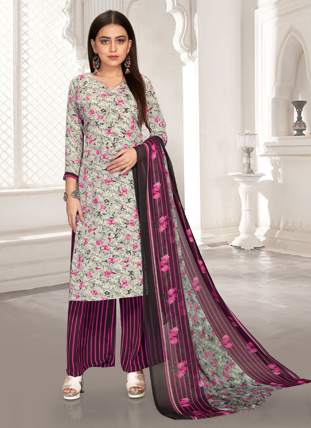 Buy Online Multi Colour Faux Crepe Floral Print Salwar Suit : 239976