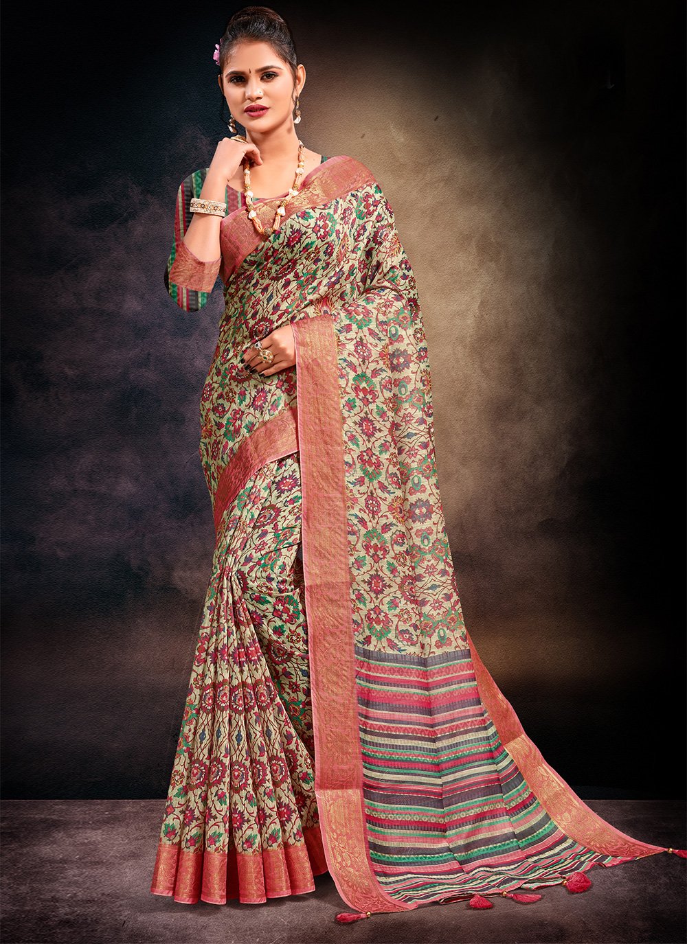 Multi Colour Festival Cotton Printed Saree