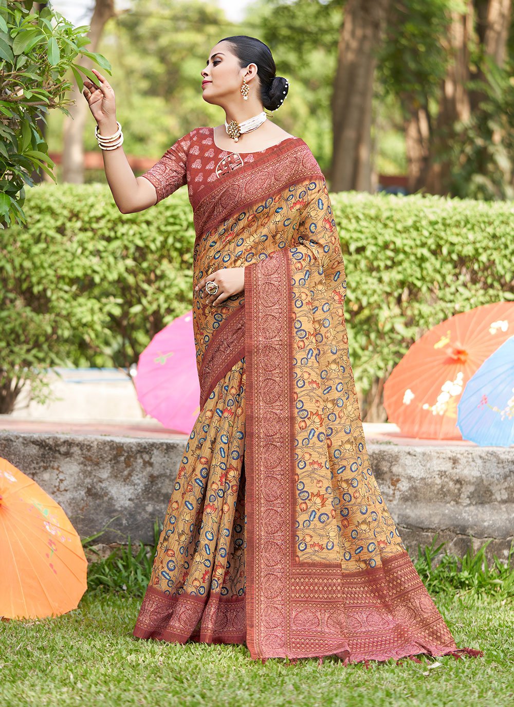 Multi Colour Festival Linen Traditional Designer Saree