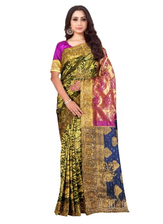 Multi Colour Kanjivaram Silk Traditional Designer Saree