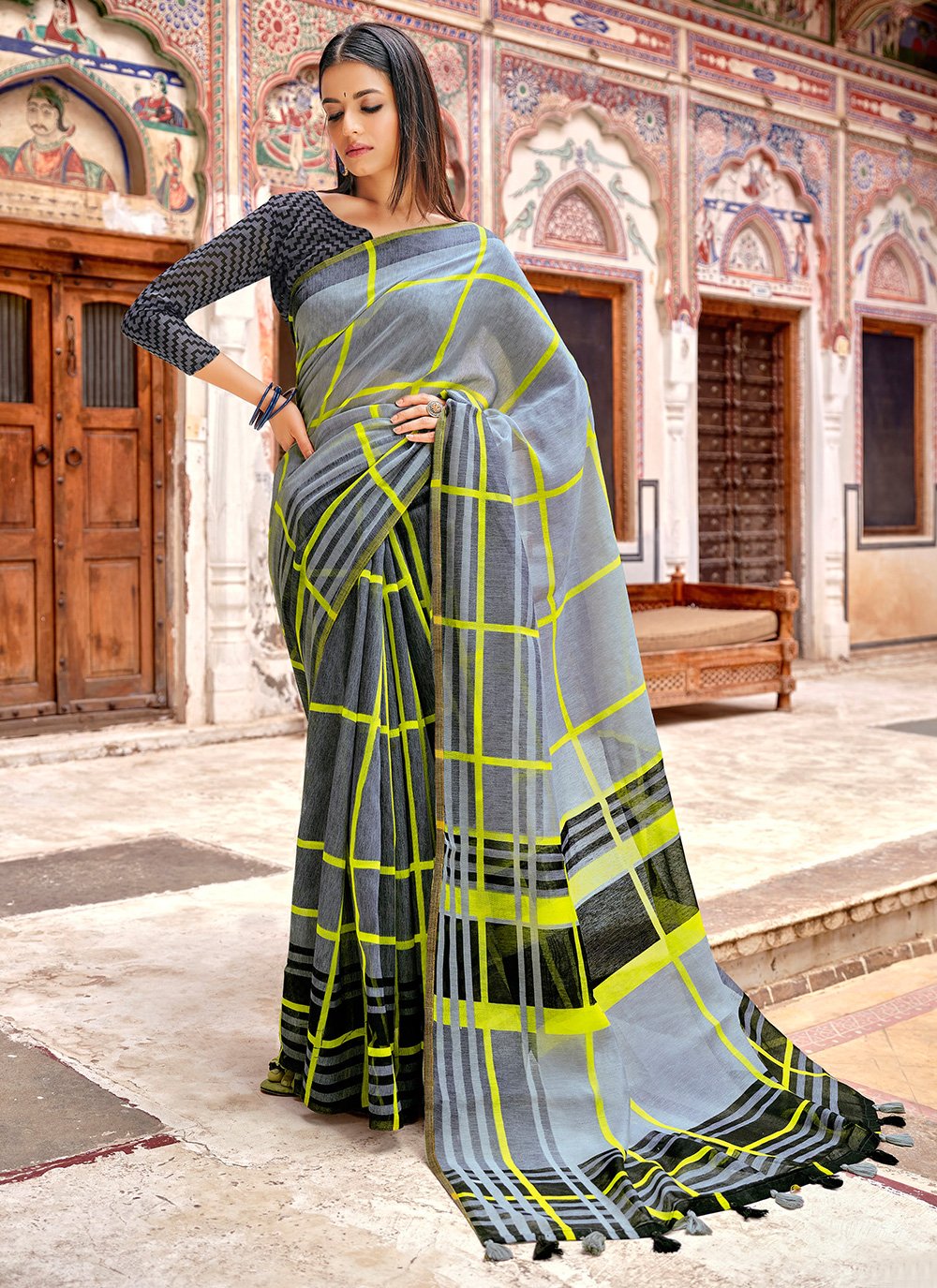 Multi Colour Linen Saree