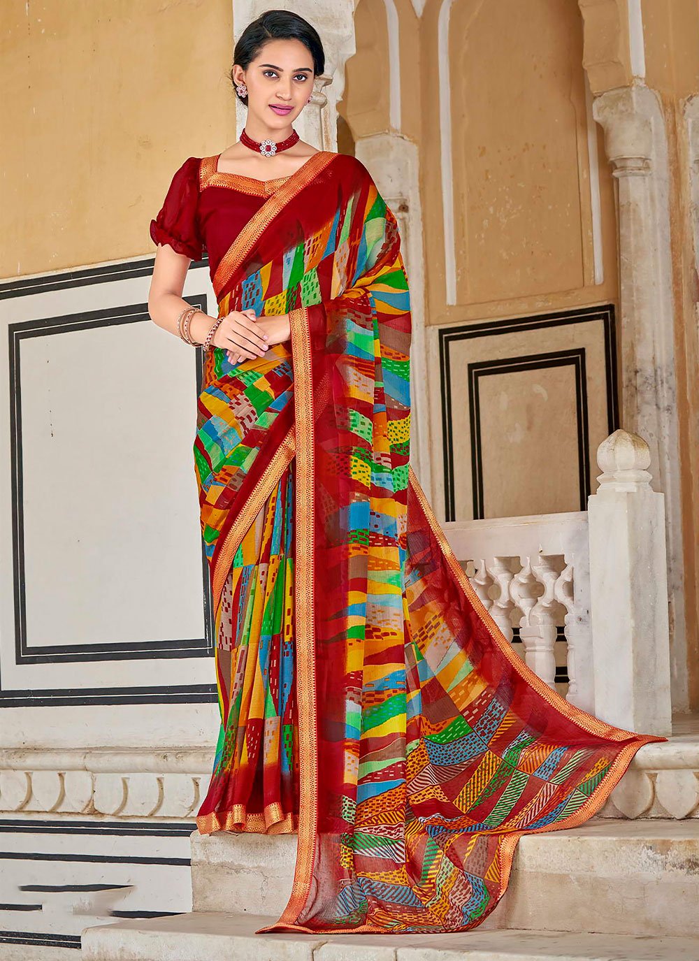 Buy Siril Georgette Multicolor & Yellow Color Georgette Saree with Blouse  piece | sarees for Women| saree | sarees Online at Best Prices in India -  JioMart.