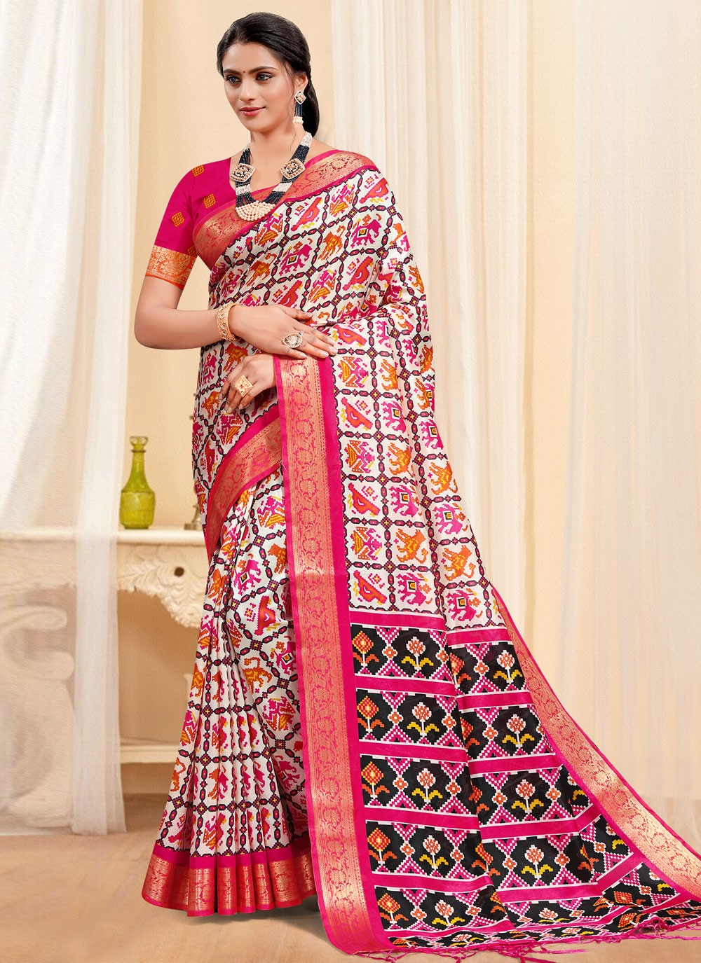 Multi Colour Print Bhagalpuri Silk Traditional Saree