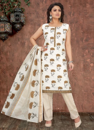 Buy Conspicuous Print Work Cotton Multi Colour Churidar Designer Suit |  Churidar Salwar Suits