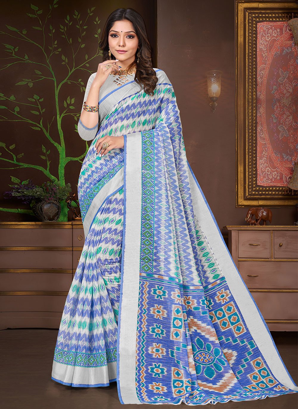 Multi Colour Printed Cotton Trendy Saree