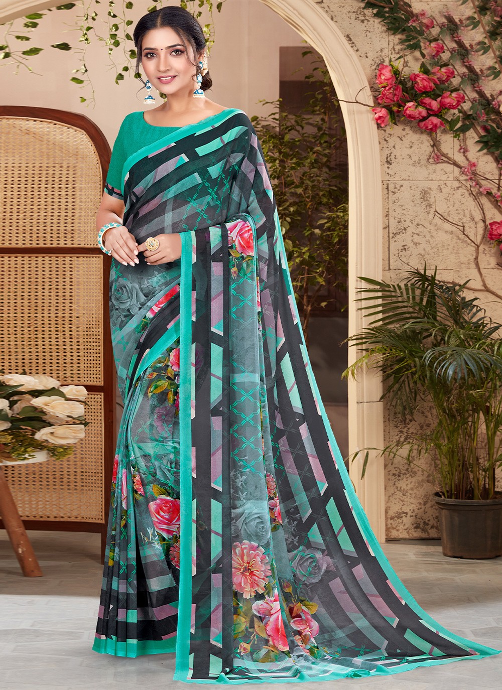 Shop Online Multi Colour Printed Saree : 226498 -