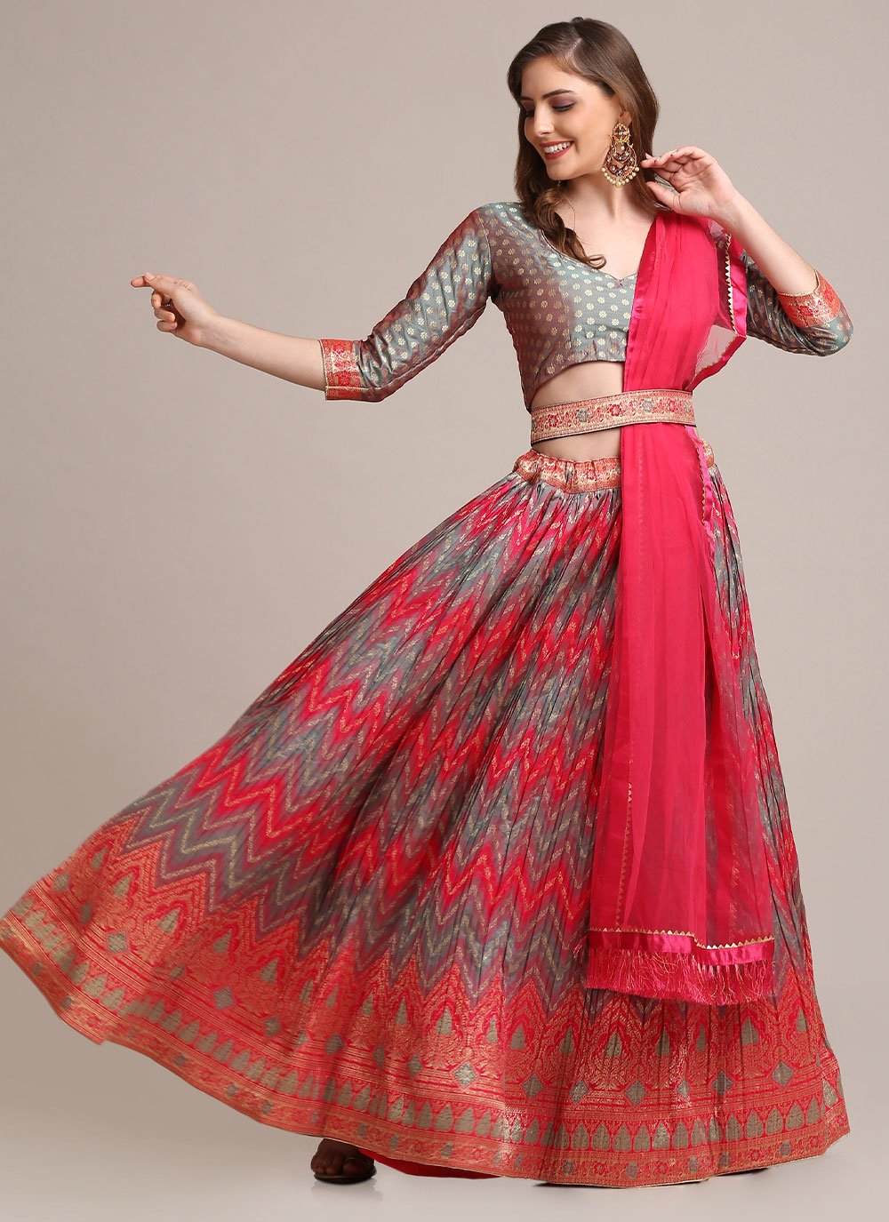 Multi Colour Sangeet Jacquard Silk Designer Lehenga Choli