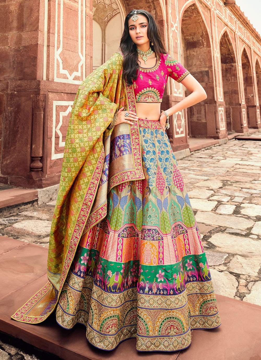 Multi Colour Silk Embroidered Trendy Lehenga Choli