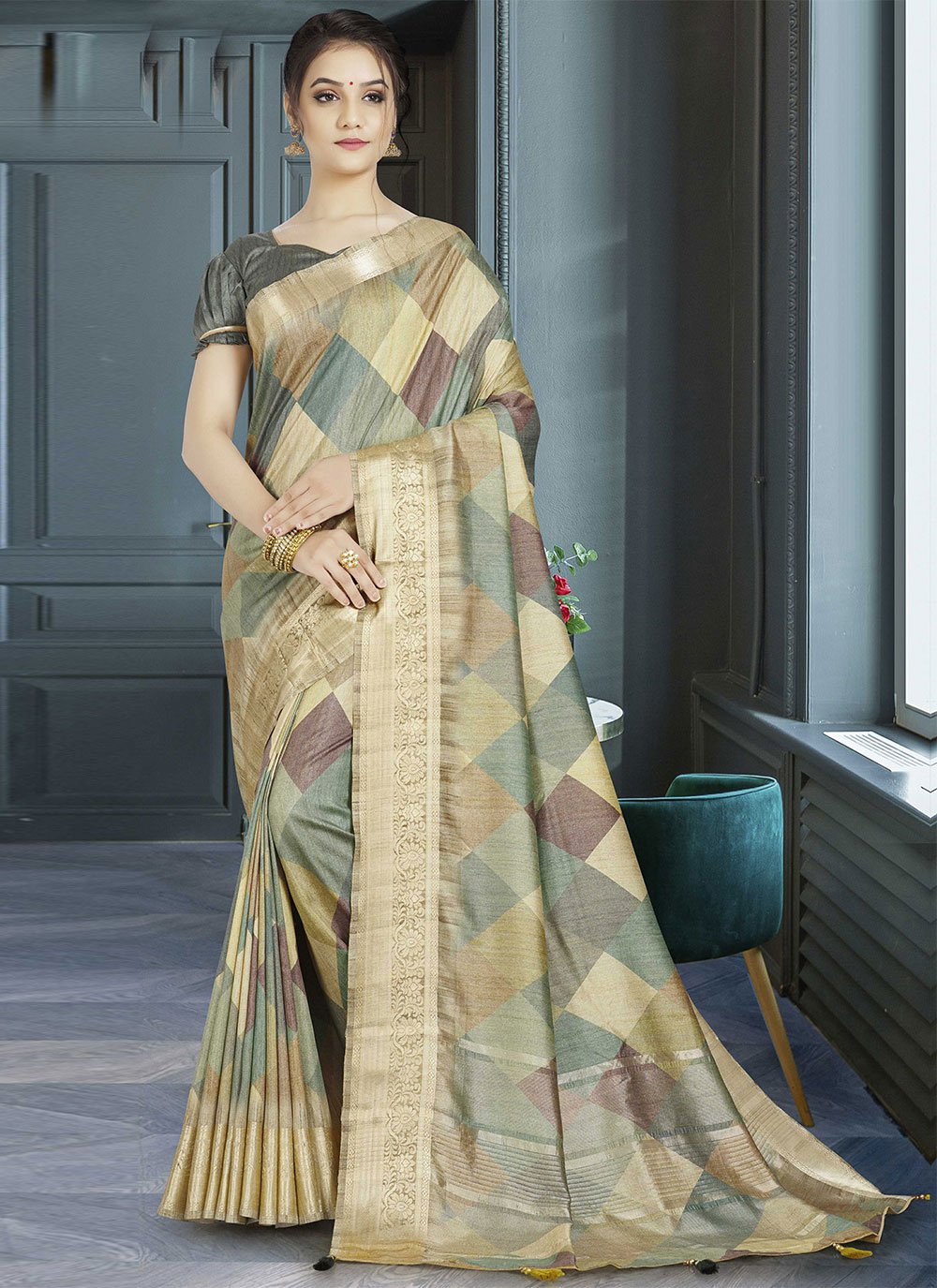 Multi Colour Silk Traditional Saree