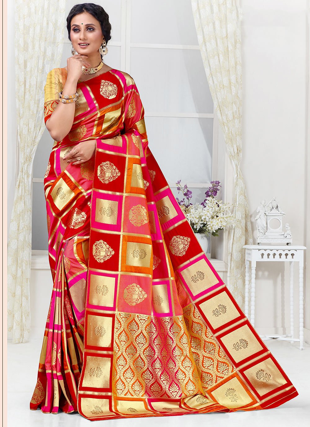 Multi Colour Weaving Reception Traditional Saree