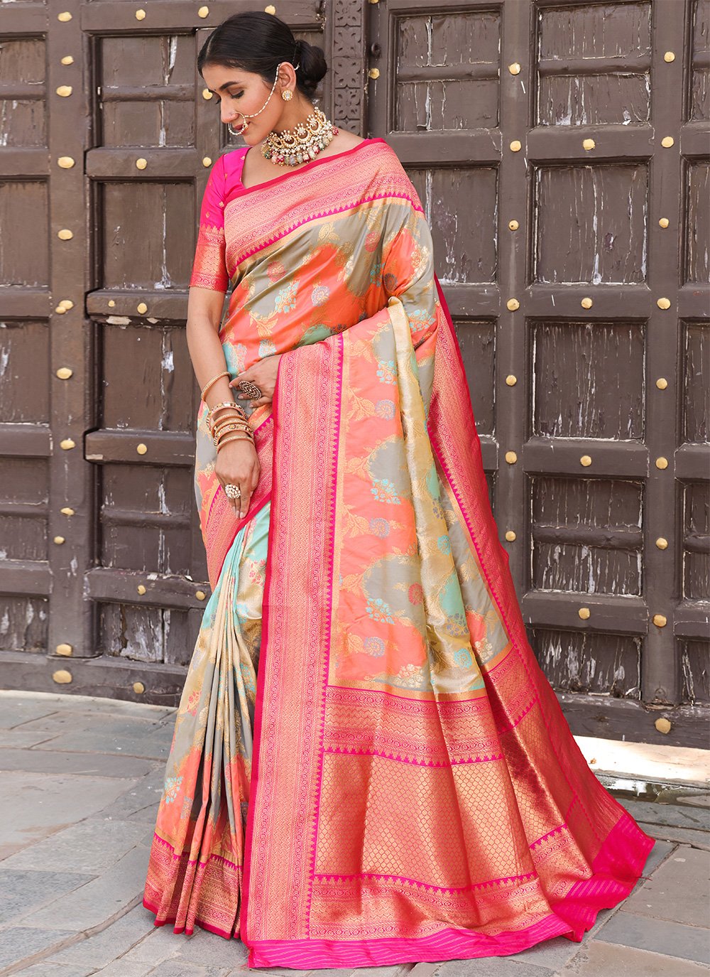 Multi Colour Weaving Traditional Saree