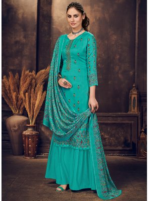 Muslin Digital Print Turquoise Salwar Suit