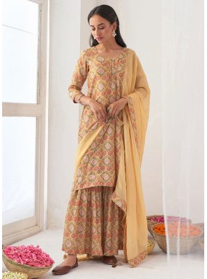 Muslin Salwar Kameez in Yellow