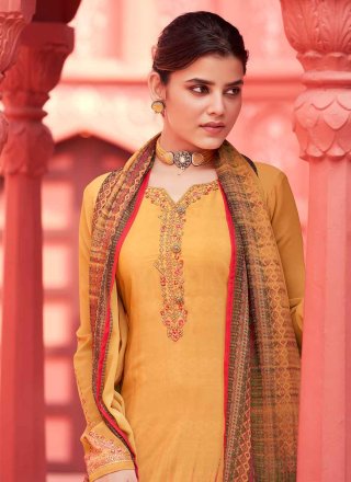 Mustard Faux Crepe Designer Pakistani Suit