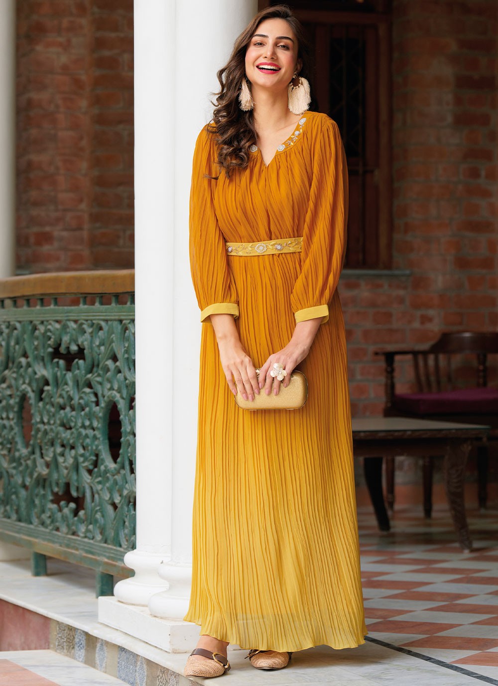 Mustard Plain Gown