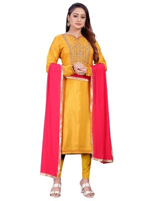 Mustard Silk Casual Straight Salwar Suit