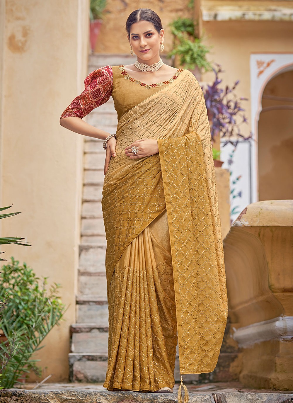 Winning Wine Sequined Embroidered Chinon Festival Wear Saree With Blouse |  Stylish accesories, Festival wear, Party wear sarees