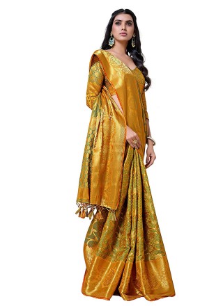 Mustard Zari Kanjivaram Silk Classic Designer Saree