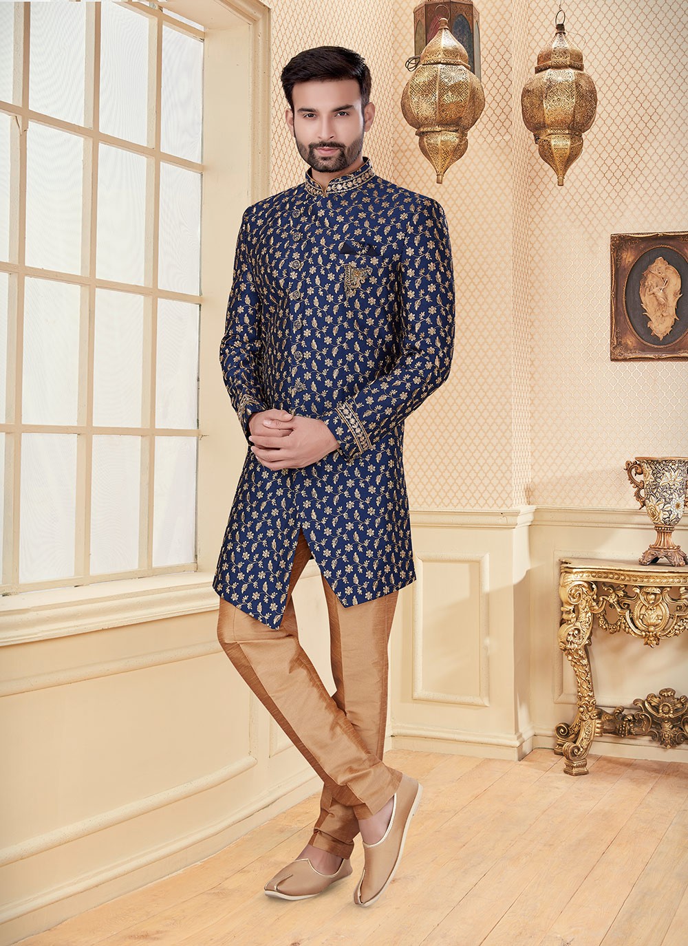 Shop Navy Blue Ceremonial Indo Western Online : 220839