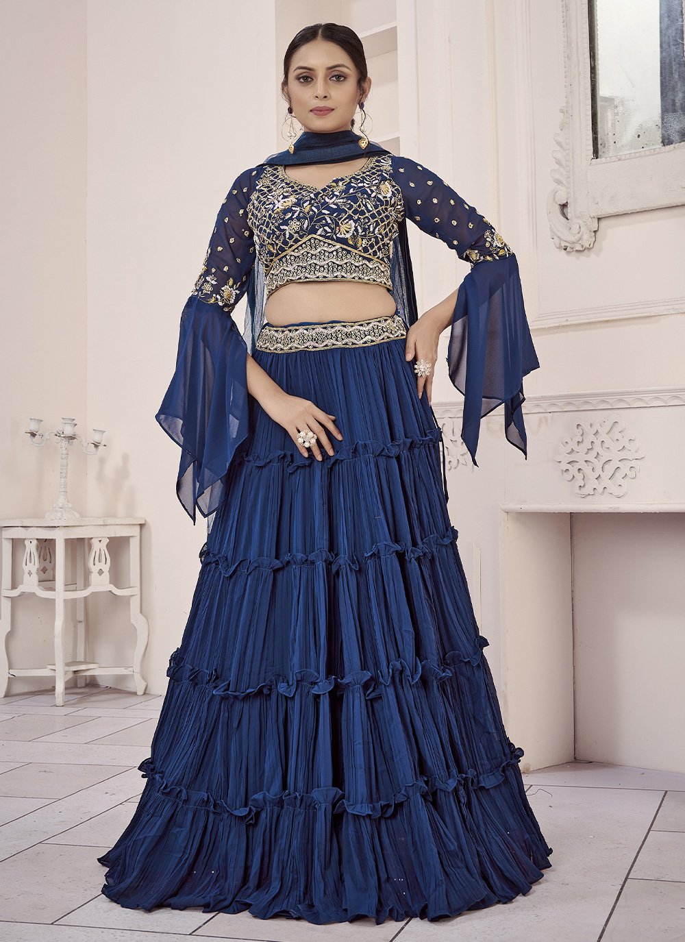 Lehenga Style Saree Online | Buy Black Ready To Wear Lehenga Saree