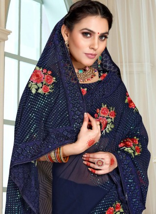Navy Blue Georgette Sangeet Saree