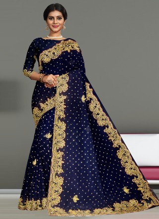 Navy Blue Georgette Traditional Saree