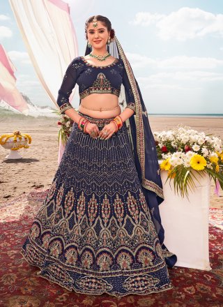 Navy Blue Georgette Wedding Designer Lehenga Choli