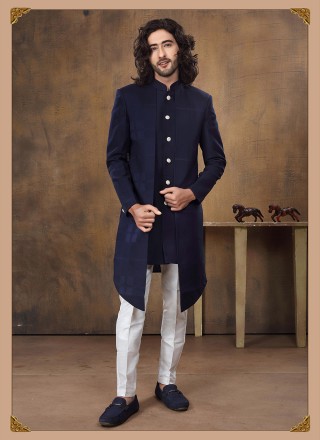 Navy Blue Imported Ceremonial Indo Western