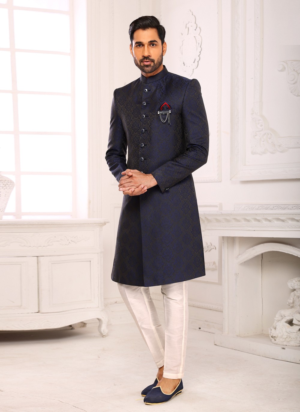 Navy blue indo hot sale western sherwani