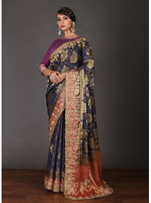 Navy Blue Kanjivaram Silk Weaving Classic Saree