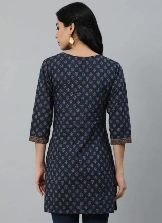 Navy Blue Party Cotton Casual Kurti