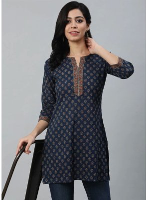 Navy Blue Party Cotton Casual Kurti