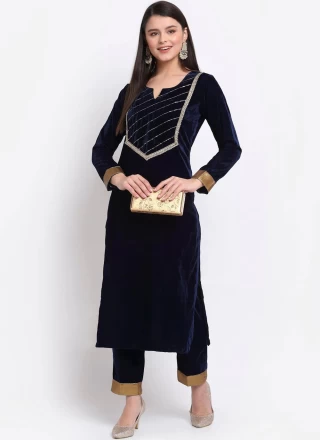 Navy Blue Velvet Party Casual Kurti
