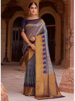 Navy Blue Weaving Silk Saree