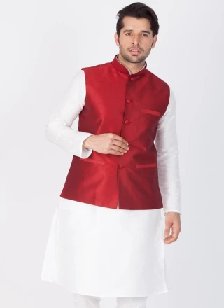 Nehru Jackets Buttons Dupion Silk in Maroon