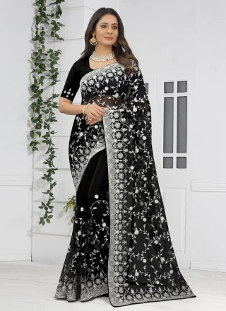 Net Black Designer Saree