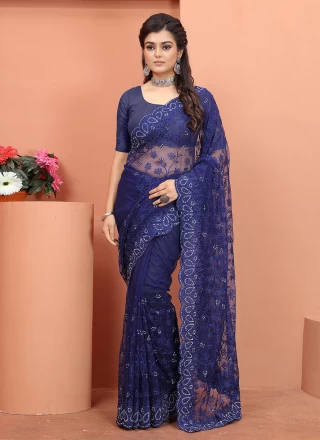 Net Blue Trendy Saree