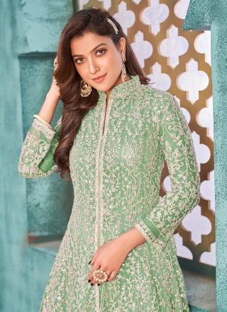 Net Cord Green Designer Floor Length Salwar Suit