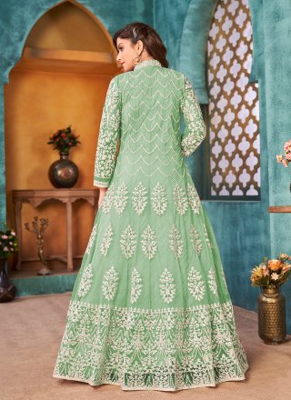 Net Cord Green Designer Floor Length Salwar Suit