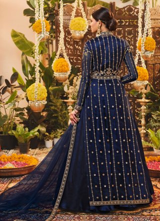 Net Embroidered Blue Floor Length Salwar Suit