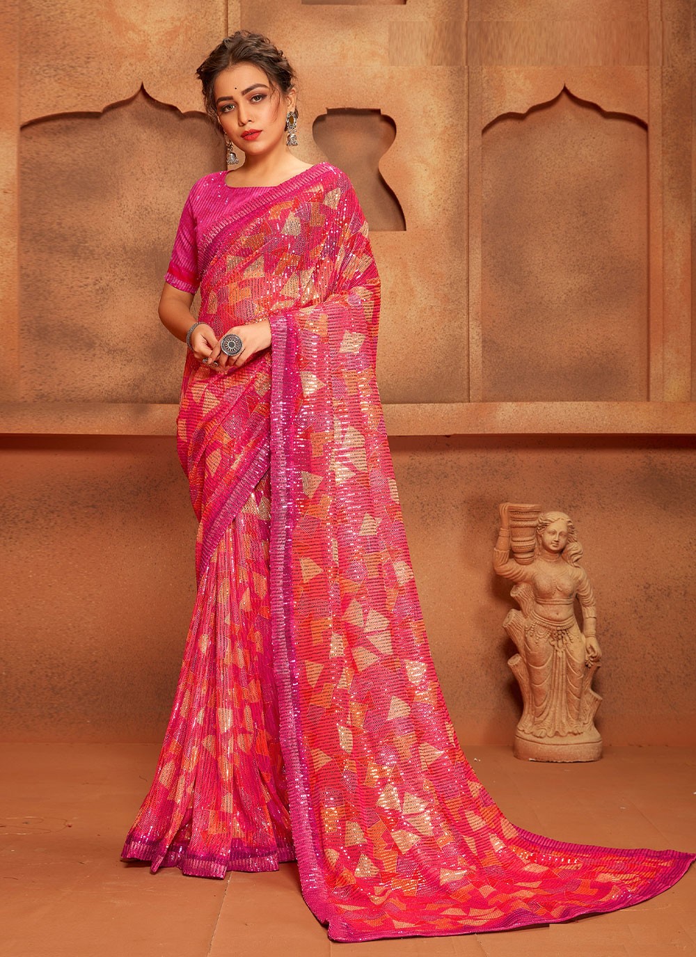 Net Embroidered Contemporary Style Saree