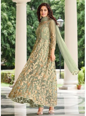 Net Embroidered Green Trendy Salwar Suit