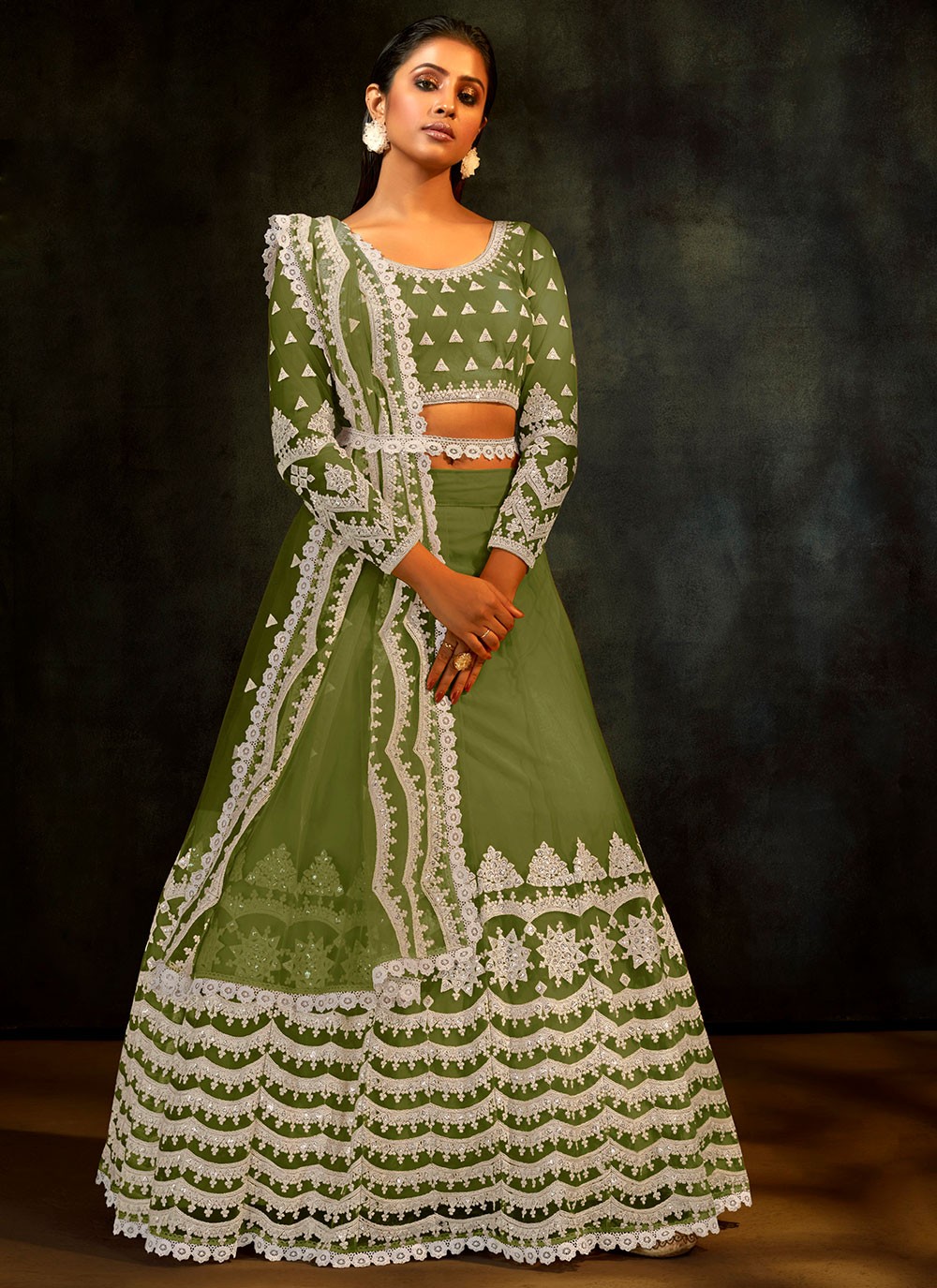 green net lehenga choli with dupatta