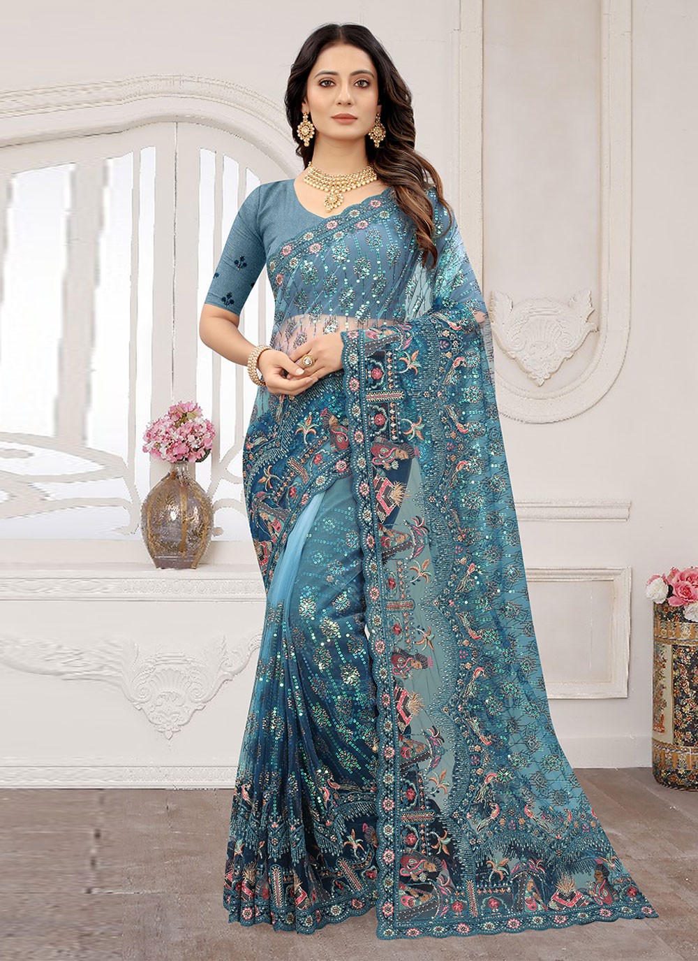 Popular Firozi Festival Print Party Wear Saris and Firozi Festival Print  Partywear Sarees online shopping | Page 5