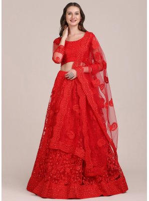 Net Embroidered Red Trendy Lehenga Choli