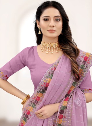 Net Lavender Resham Classic Designer Saree