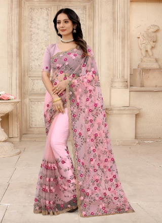 Net Pink Contemporary Style Saree