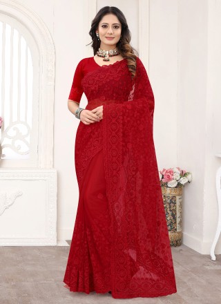 Embroidered Trendy Saree In Red