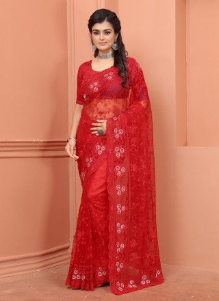 Net Red Resham Trendy Saree