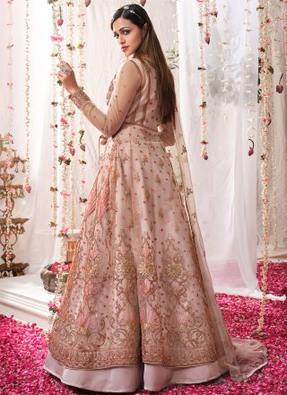 Net Resham Pink Floor Length Anarkali Suit